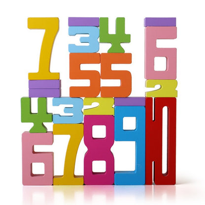 A wooden digital building block stacking toy