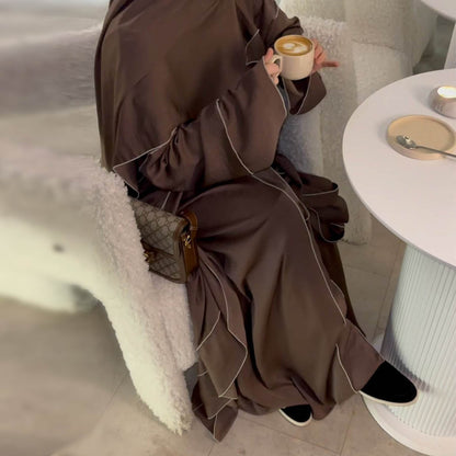 Dubai Solid Color Hook-Edge Cardigan with dress - Price Value Store