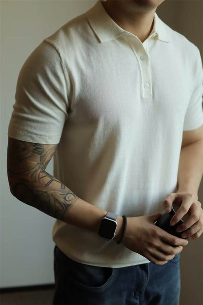 Fashion Casual Lapel Pure Color Polo Shirt Casual Knitted Short-Sleeved Men's Summer New Breathable Trendy Men's T-Shirt - Price Value Store