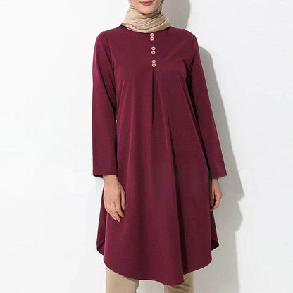 Solid-color buttoned patchwork maxi dress - Price Value Store