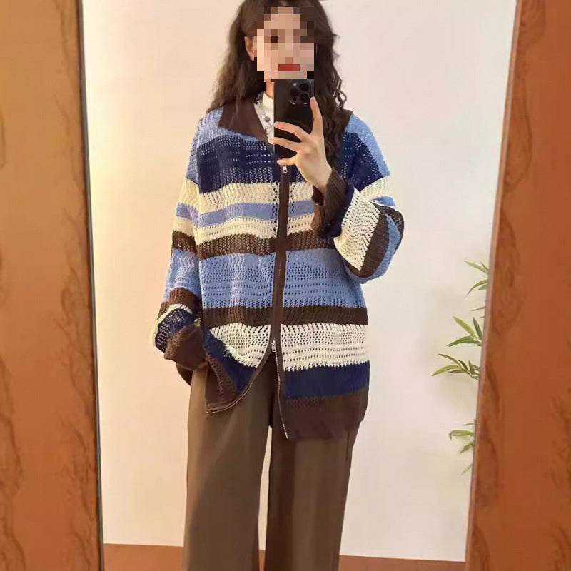 Korean Style Loose Knitted Cardigan with Cut Out Design - Price Value Store