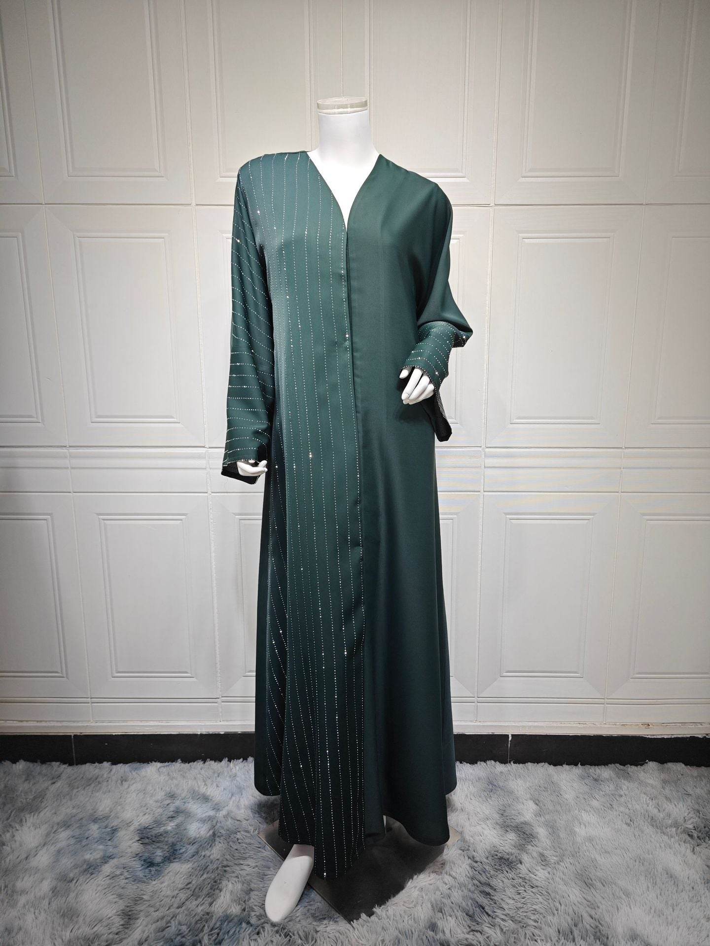 Modest Dark Green Muslim Women's Robe with Hidden Buttons - Price Value Store