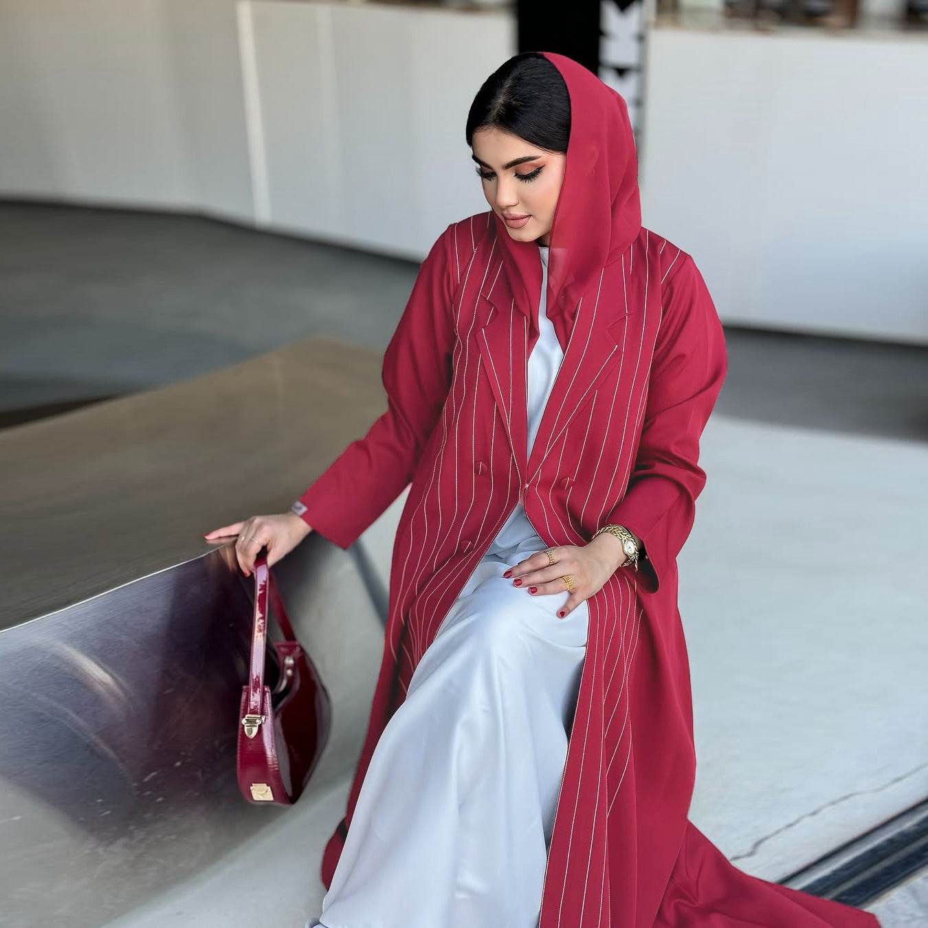 Contrasting color stripe robe - Price Value Store