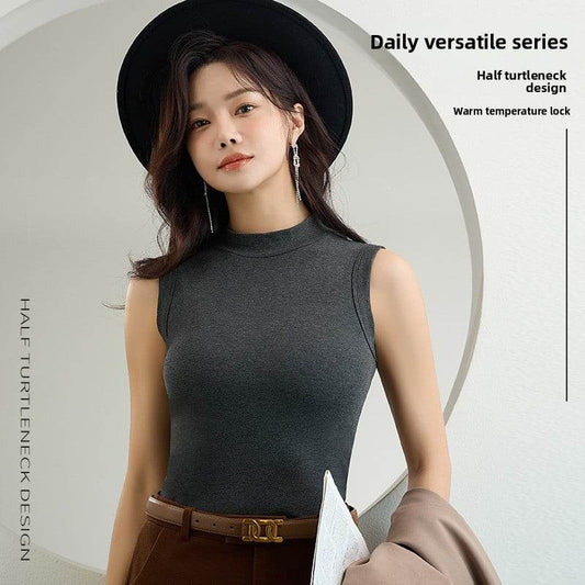 Sleeveless semi-high-neck fleece thermal vest - Price Value Store