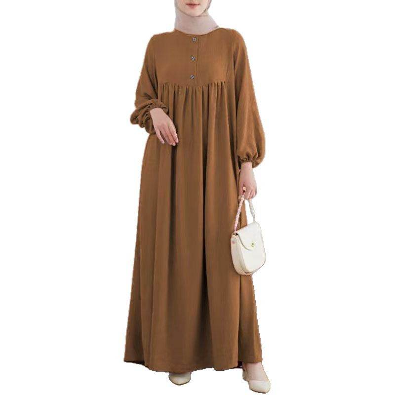 Puff sleeve solid-color dress - Price Value Store