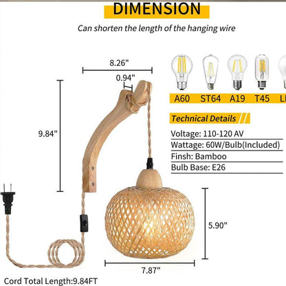 Bamboo woven bedside wall lamp - Price Value Store