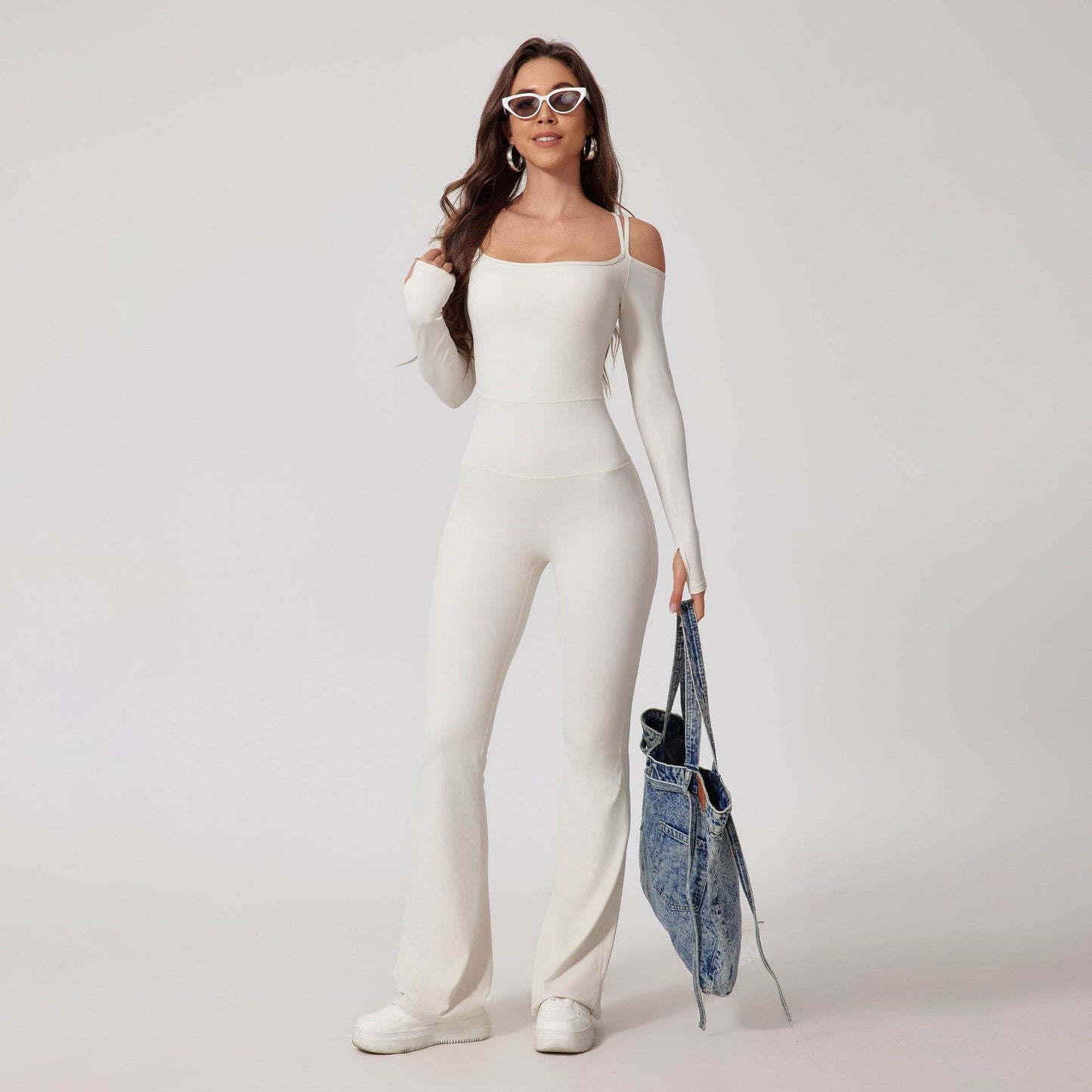 Off-Shoulder Long Sleeve Jumpsuit with Flared Pants - Price Value Store