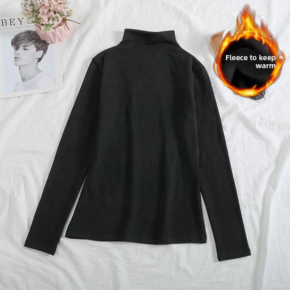 A velvet long-sleeved T-shirt as a base layer for women in solid colors - Price Value Store