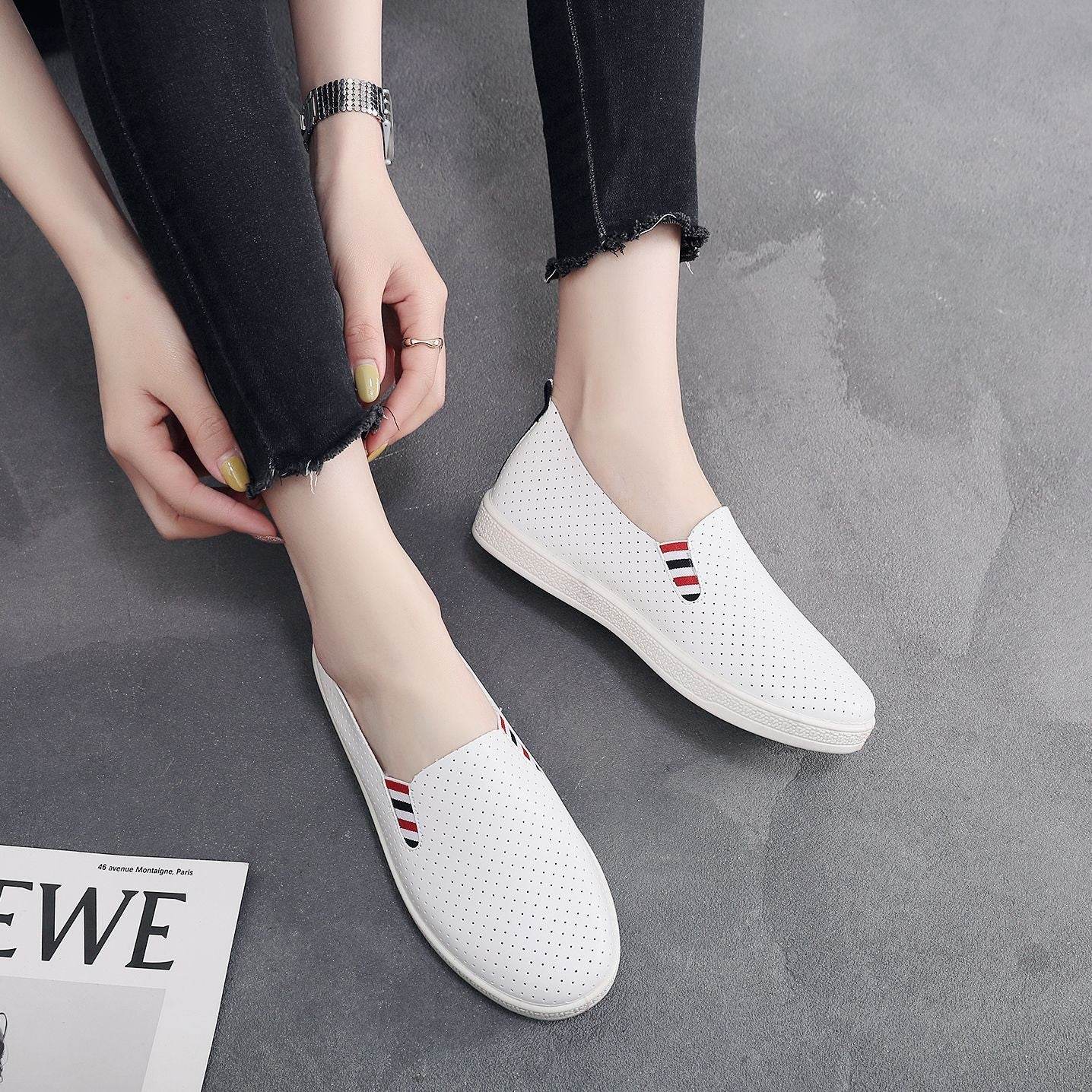 Old Beijing Cloth Shoes Women's Hollow Breathable Single-layer Shoes Flat Bottom All-match Cyber Popular White Shoes Soft Bottom - Price Value Store