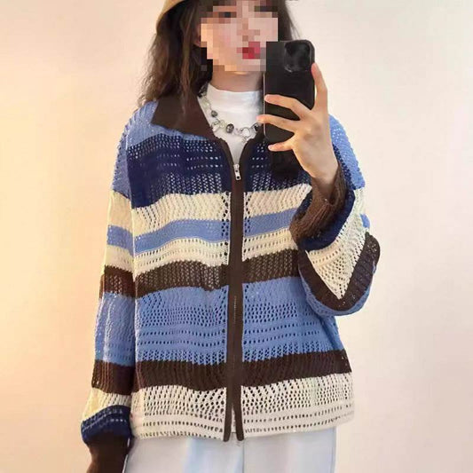 Korean Style Loose Knitted Cardigan with Cut Out Design - Price Value Store