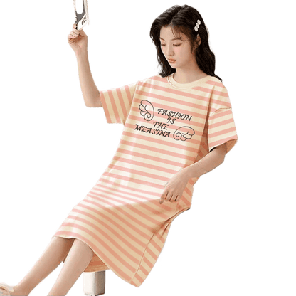 Women's Summer Milk Silk Nightgown, Cartoon Short Sleeve Sleep Dress, Plus Size Pajamas - Price Value Store