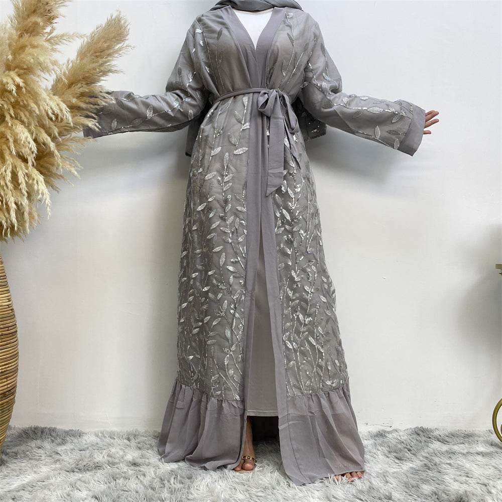 Leaf-patterned sequined robe - Price Value Store