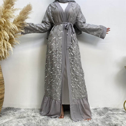 Leaf-patterned sequined robe - Price Value Store