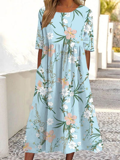 Women's Casual Short Sleeve Printed A-Line Dress with Pocket - Price Value Store