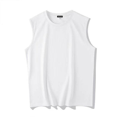 White vest men's spring youth basic loose Hong Kong style sleeveless T-shirt plus size casual bottoming shirt - Price Value Store