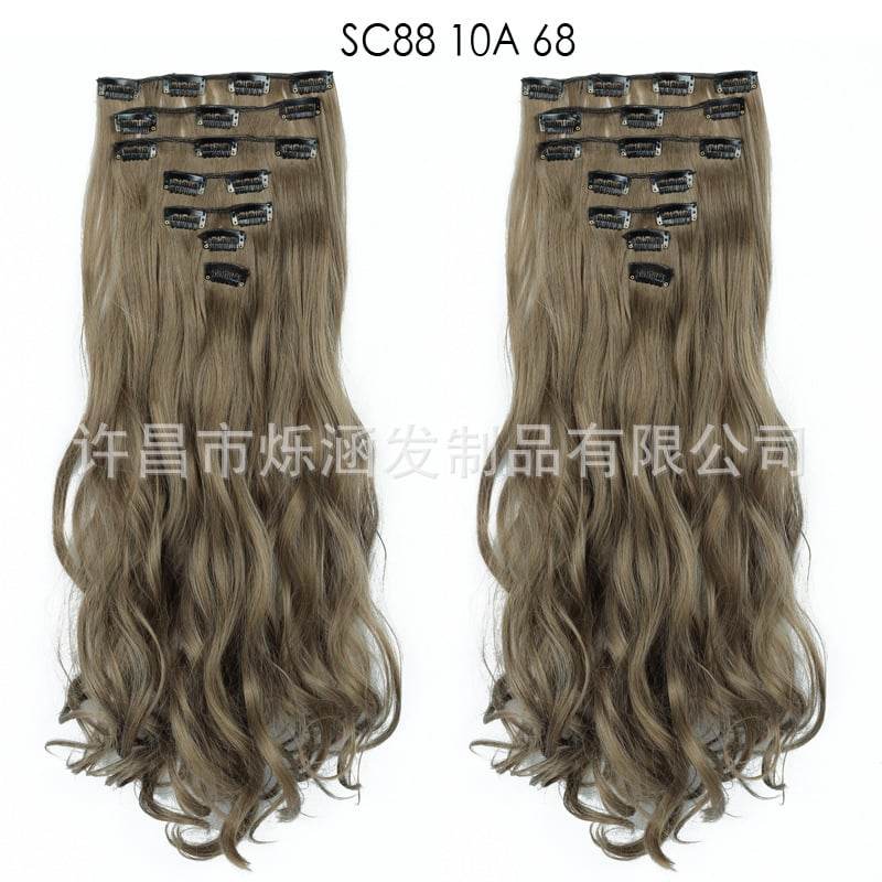 Seven Piece Wig Piece 16 Card Women Chemical Fibre High Temperature Silk Wig Long Curly Hair - Price Value Store