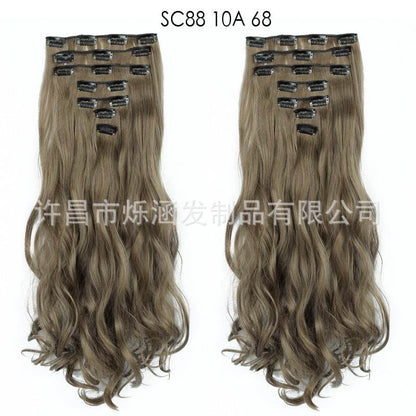 Seven Piece Wig Piece 16 Card Women Chemical Fibre High Temperature Silk Wig Long Curly Hair - Price Value Store