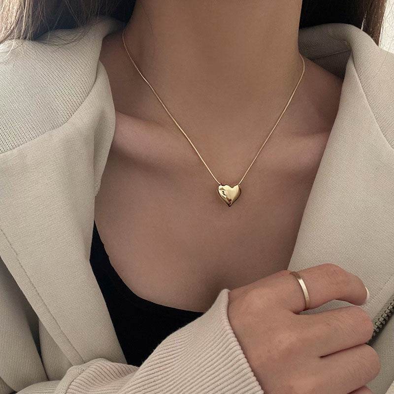 Korean style ins niche design minimalist versatile glossy heart-shaped clavicle chain light luxury accessories necklace necklace necklace - Price Value Store