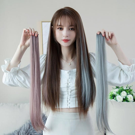 Colorful wig pieces with ear-hanging dyeing
