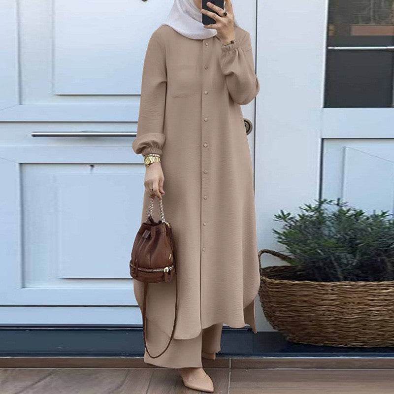 Printed collar shirt and long pants set - Price Value Store