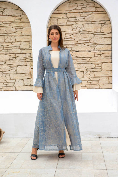 Muslim Women Robe Lotus Leaf Sleeve New Mesh dress - Price Value Store