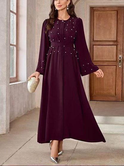 Long-sleeved pearl long dress - Price Value Store