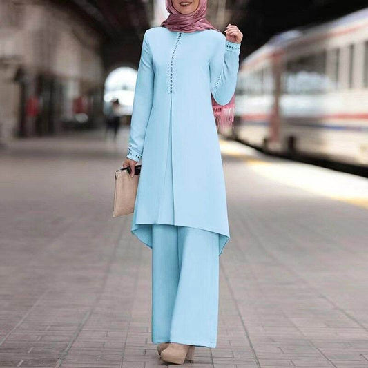 Lace long-sleeved top with wide-leg pants set - Price Value Store