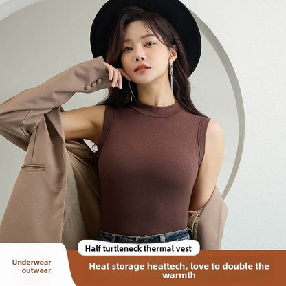Sleeveless semi-high-neck fleece thermal vest - Price Value Store
