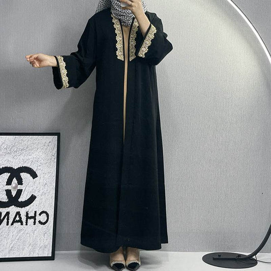 Elegant Embroidered Abaya Dress with Lace Details - Price Value Store