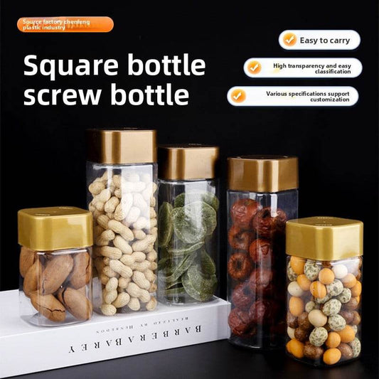 Square Transparent PET Plastic Storage Jars with Lids (300ml?700ml). - Price Value Store