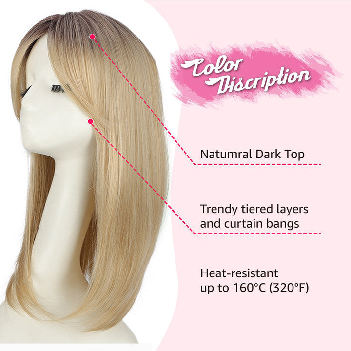 Long micro-roll layered eight-character bangs wig
