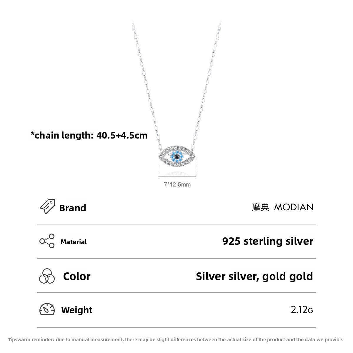 Modian S925 sterling silver micro-inlaid Devil's Eye necklace - Price Value Store
