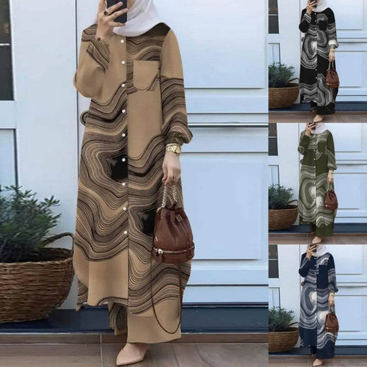 Printed collar shirt and long pants set - Price Value Store