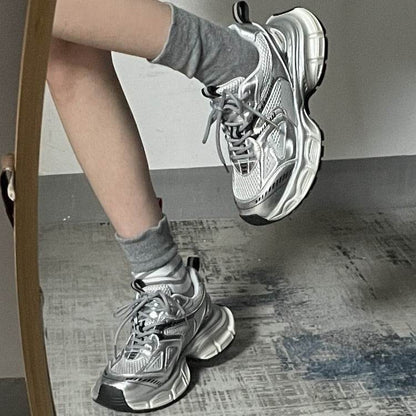 Silver thick-soled sports casual shoes - Price Value Store