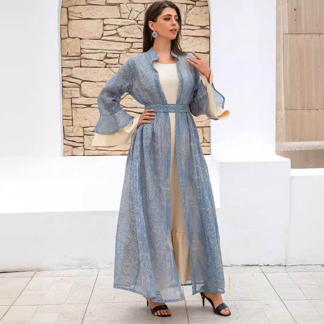 Muslim Women Robe Lotus Leaf Sleeve New Mesh dress - Price Value Store