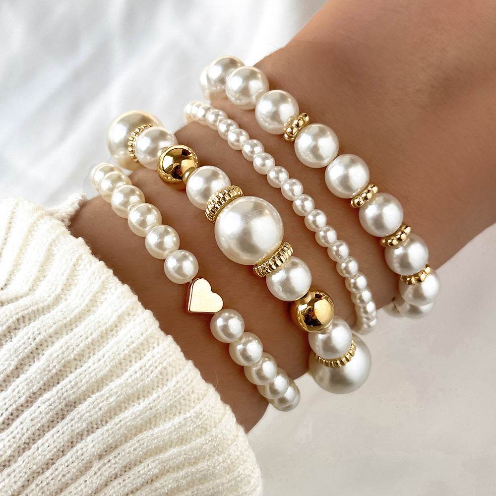 Pearl-like heart-shaped beaded bracelet - Price Value Store