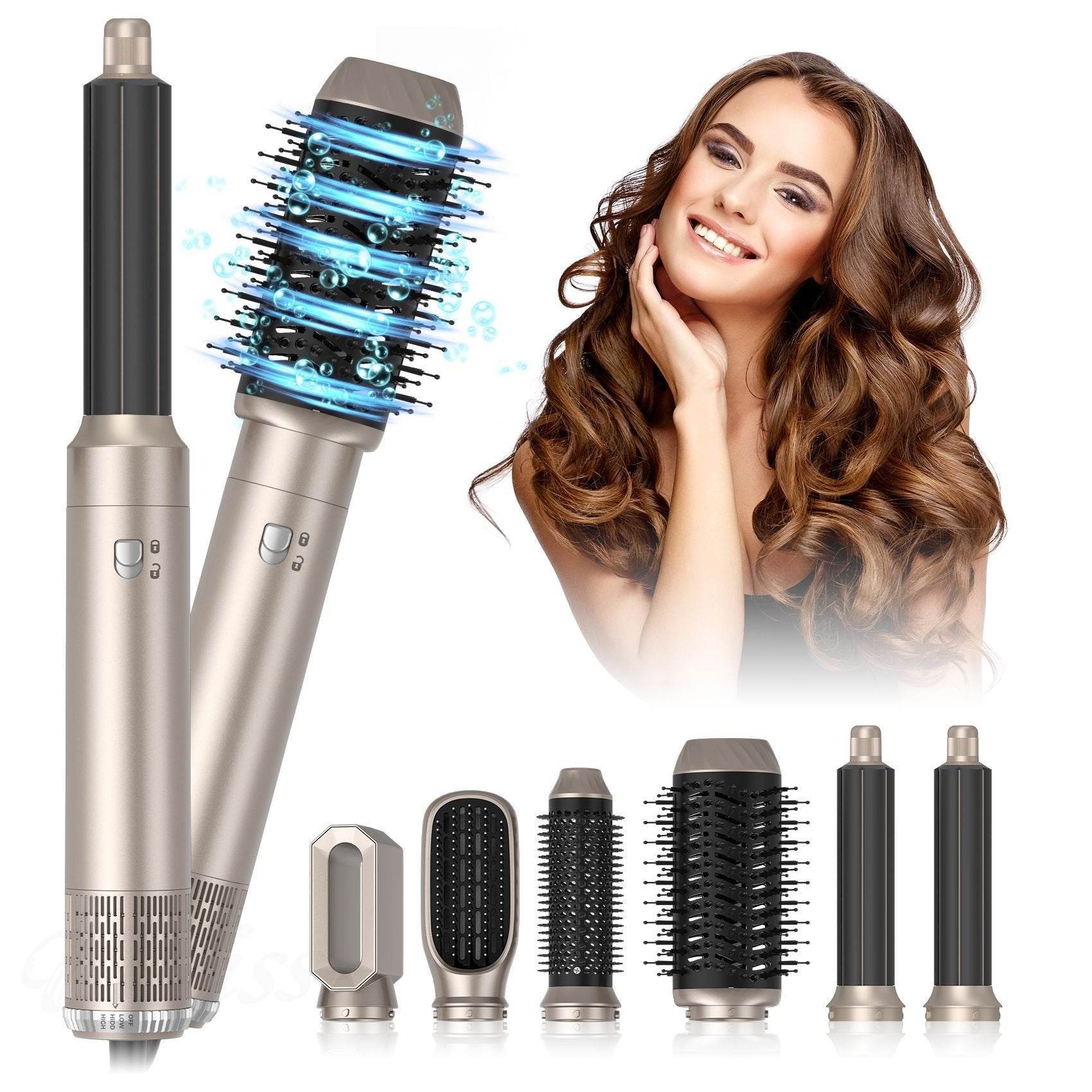 six-in-one noise reduction hair dryer, wind drum, curling iron, all-in-one hair dryer, comb straight hair - Price Value Store