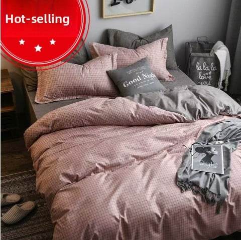 Four-piece Set Nordic Style Wash Cotton Quilt Cover Net-red Bed Sheet Student Dormitory Bedding - Price Value Store