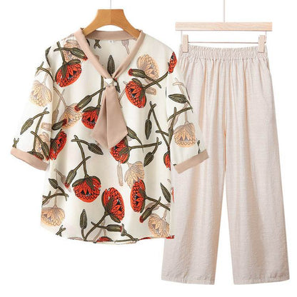 Women's Floral Print Loose Fit Summer Top and Pants Set - Price Value Store