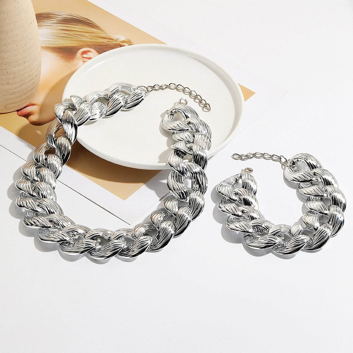 Cross-border New Necklace Hip-hop Amazon European and American Explosions CCB Bracelet Necklace Combination suit Hip-hop Necklace - Price Value Store