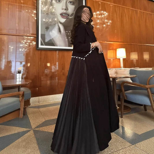 Black long robe with bead decorations and cardigan - Price Value Store