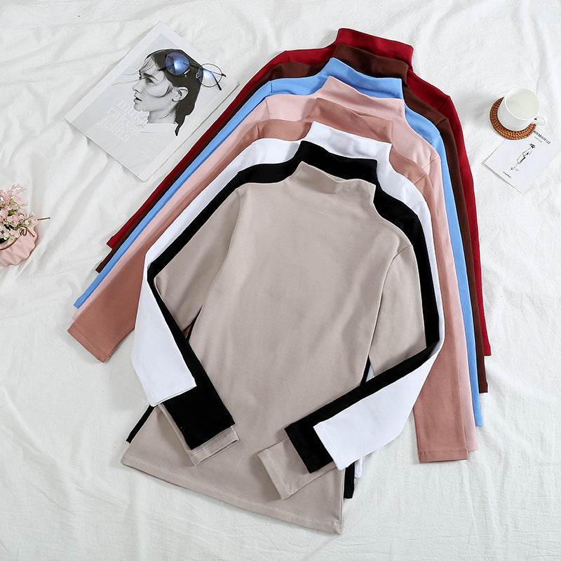 A velvet long-sleeved T-shirt as a base layer for women in solid colors - Price Value Store