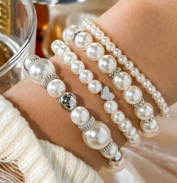 Pearl-like heart-shaped beaded bracelet - Price Value Store
