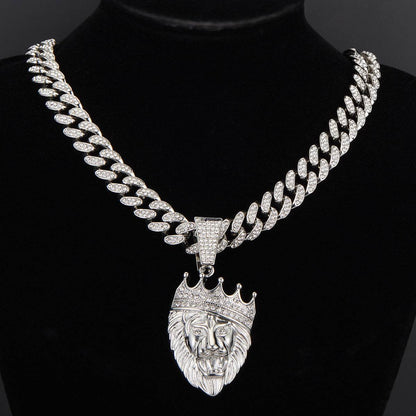 Animal Zinc Alloy Diamond Pendant Cuban Chain Necklace - Price Value Store