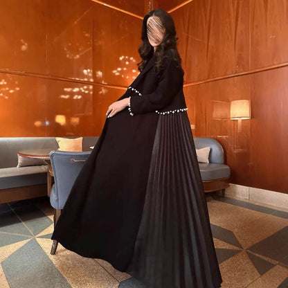 Black long robe with bead decorations and cardigan - Price Value Store