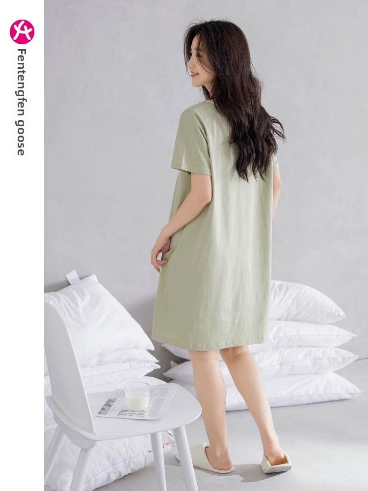 Women's Summer pure cotton Thin cute Short-Sleeved Pajamas Home Wear Girls Summer sexy Dress - Price Value Store