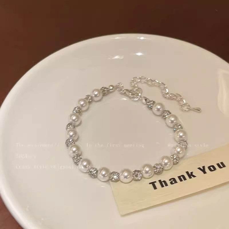 Elegant Pearl and Crushed Silver Beaded Bracelet - Price Value Store