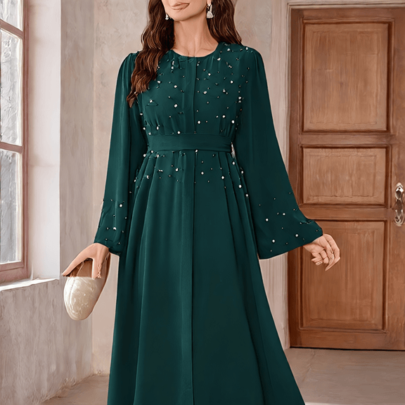 Long-sleeved pearl long dress - Price Value Store