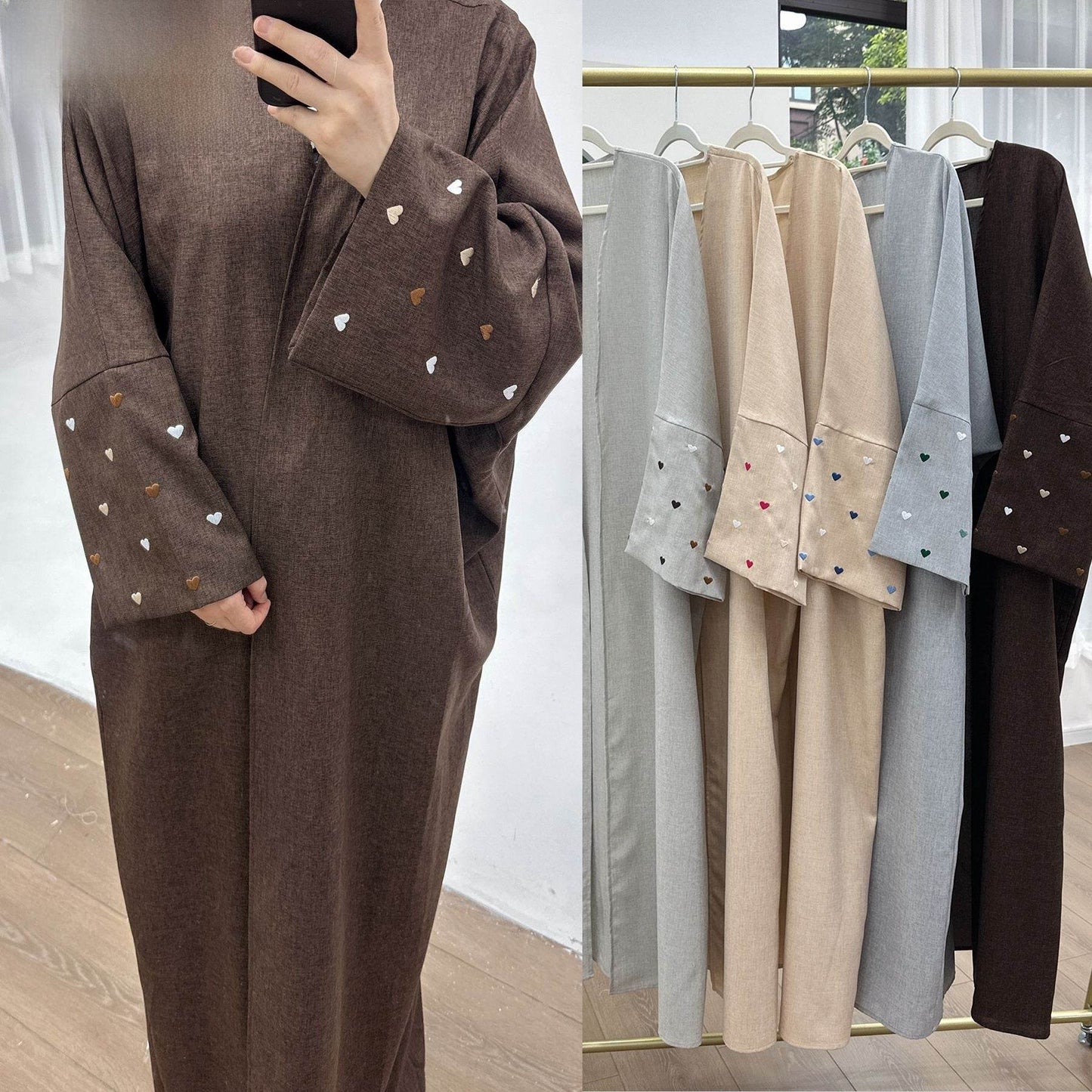 Elegant Embroidered Cardigan Robe with Heart Design - Price Value Store
