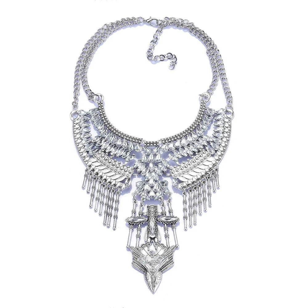 Inlaid antique silver clavicle stick with tasseled necklace - Price Value Store